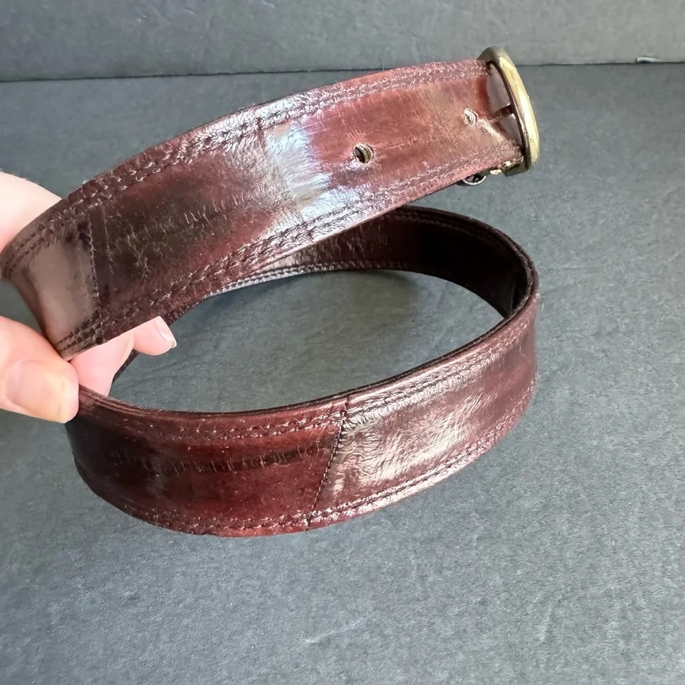 Vintage Eel‎ Skin Leather Belt Brown Exotic Dress Unisex Mens Womens M / L 36